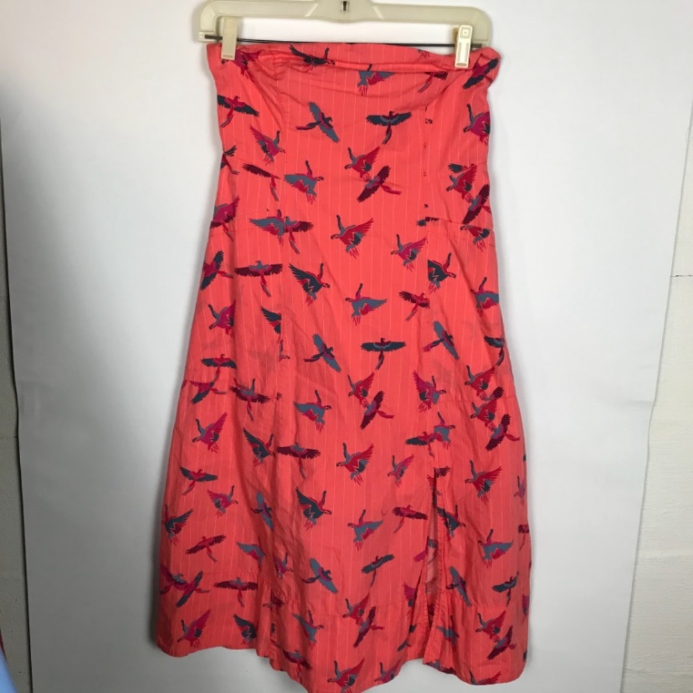 Free People Women Coral Birds in Paradise Tropical Vacation Strapleass Dress 6